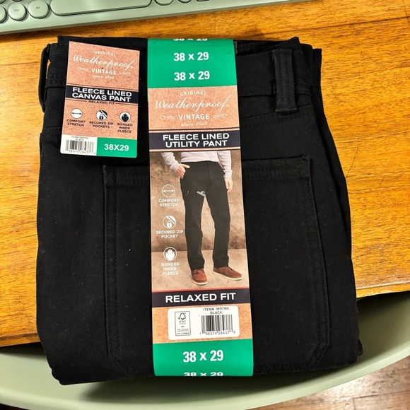 Weatherproof Other - Mens Black Insulated Pants Size 38x39 Utility Chore Short King Stretch Canvas